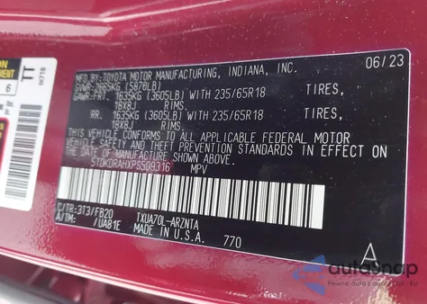 2023 Toyota Highlander Le from USA, damaged, VIN 5TDKDRAHXPS509316